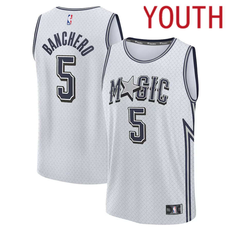 Youth Orlando Magic #5 Paolo Banchero Fanatics Silver City Edition 2024-25 Fast Break Player NBA Jersey